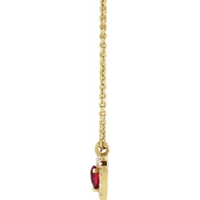 14K Yellow Gold Natural Ruby & .06 CTW Natural Diamond Heart 18" Necklace