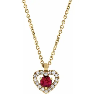 14K Yellow Gold Natural Ruby & .06 CTW Natural Diamond Heart 18" Necklace