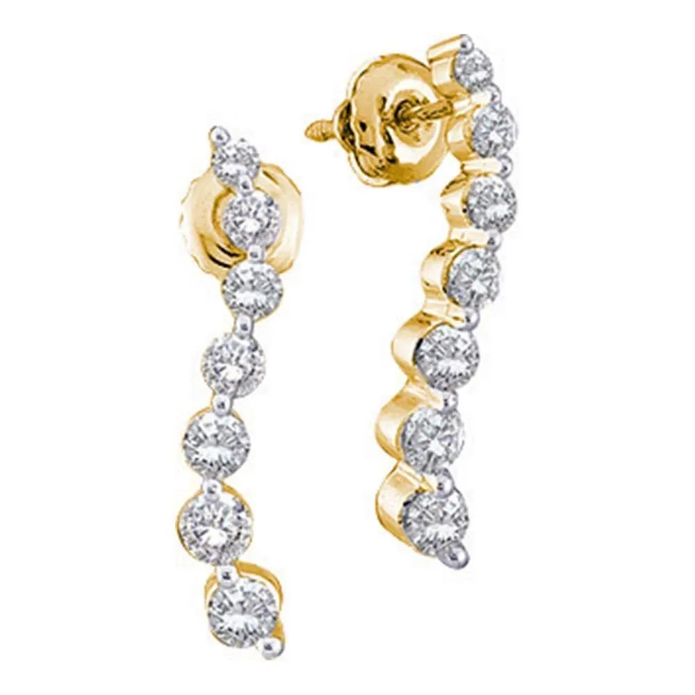 14K Yellow Gold Round Diamond Graduated Journey Screwback Earrings 1/4 Cttw