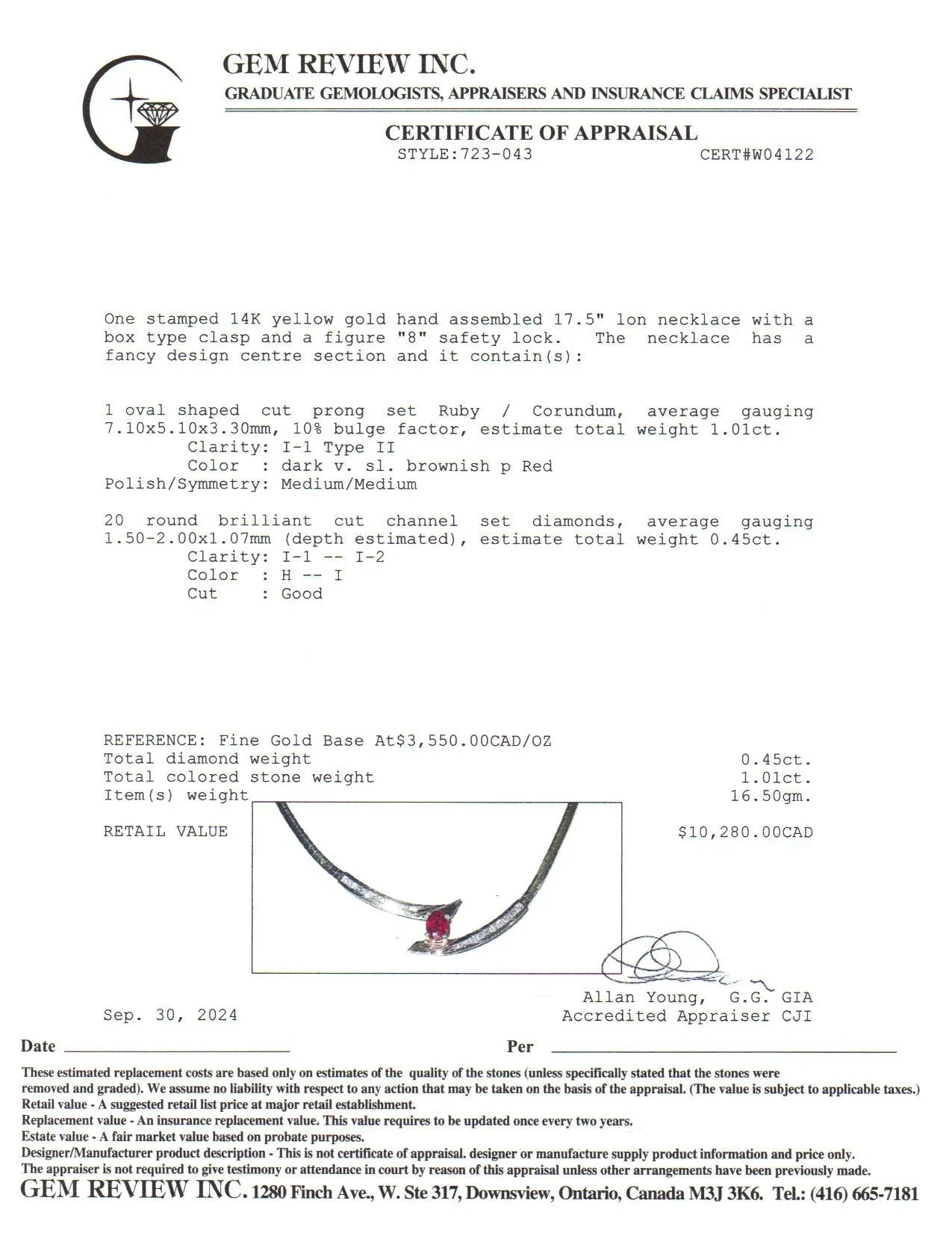 14k Yellow Gold Ruby & Diamond Necklace | 1.01ct, 0.45ctw | 17.5"