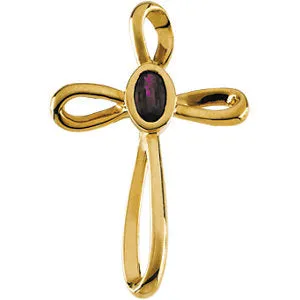 14k Yellow Gold Ruby Cross Pendant