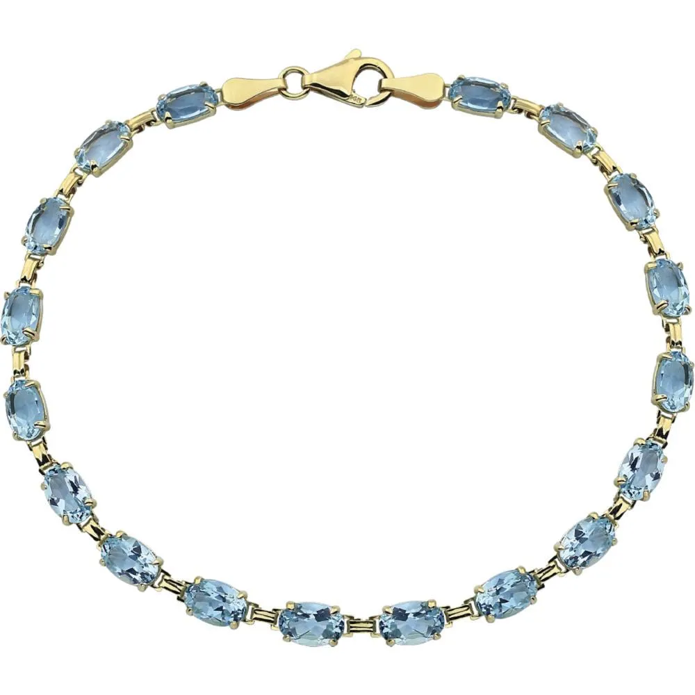 14k Yellow Gold Sky Blue Topaz 7" Bracelet