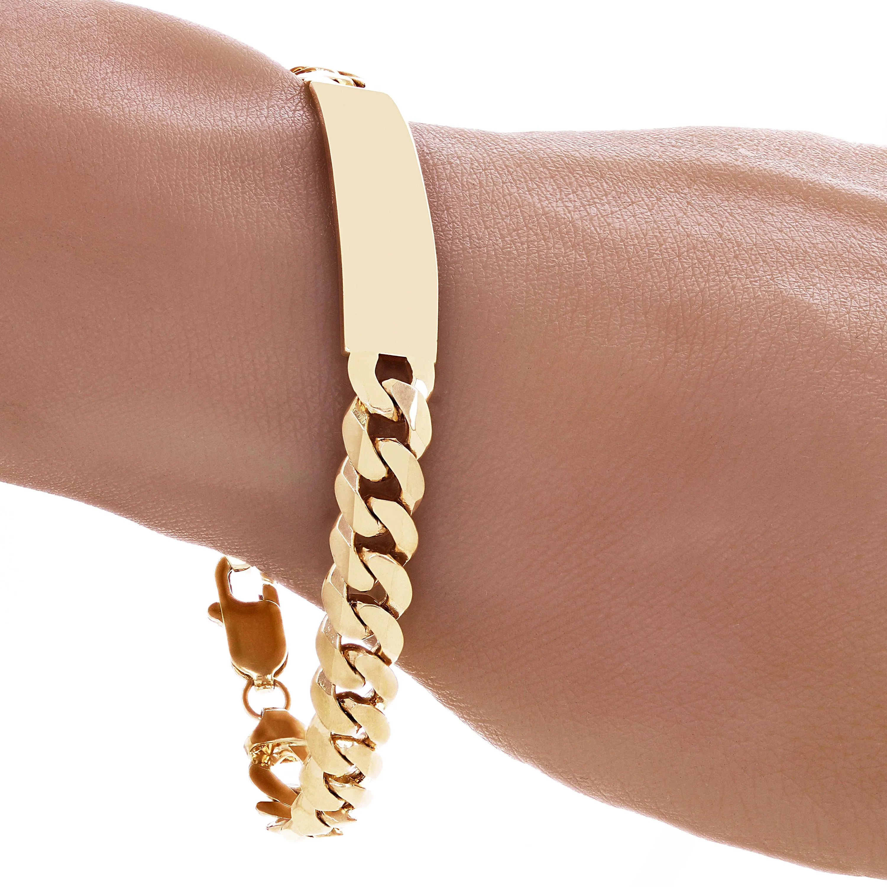 14k Yellow Gold Solid Curb Cuban Link Chain ID Bracelet 8" 10.2mm 22.5 grams