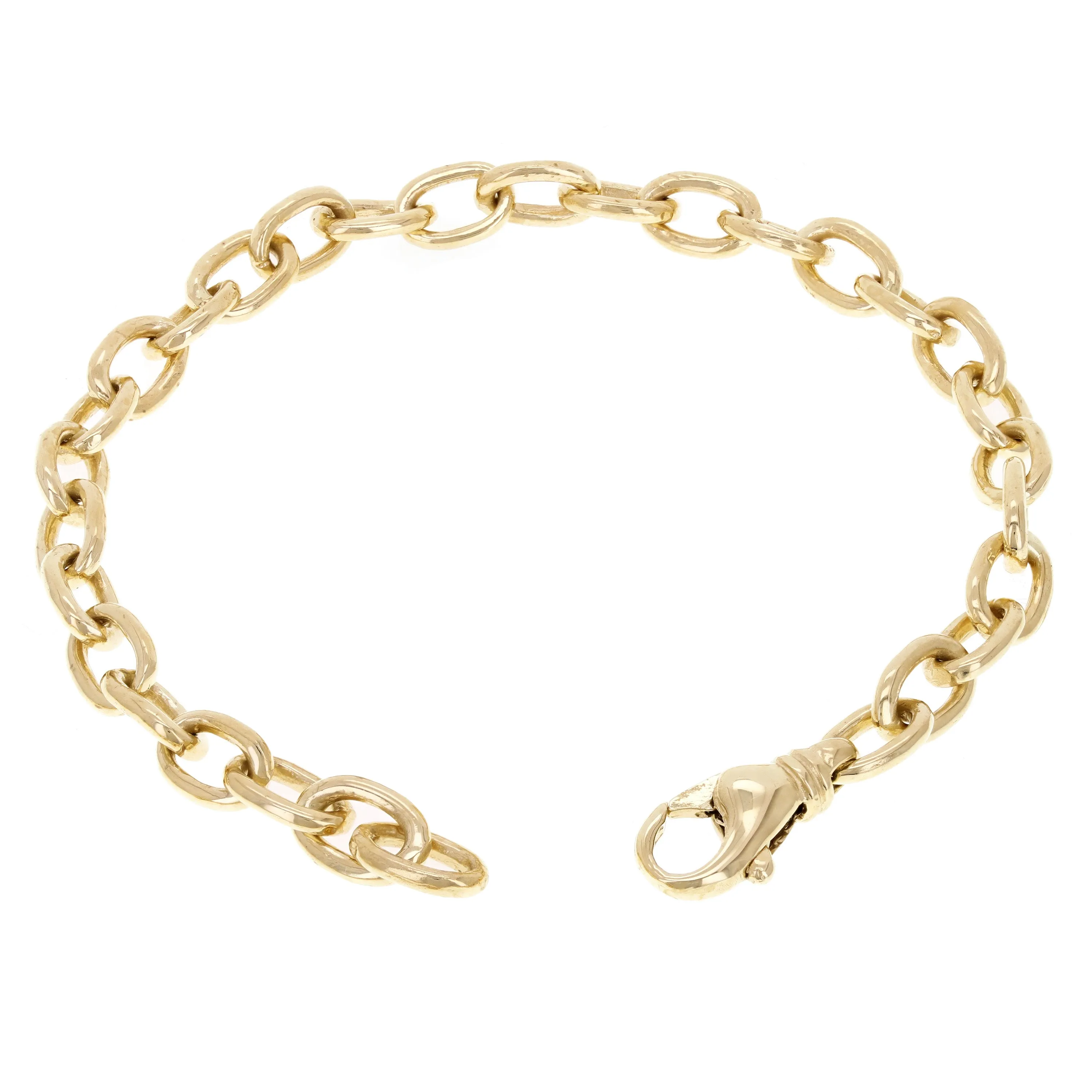 14k Yellow Gold Solid Handmade Oval Link Chain Bracelet 7" - 9" 6.9mm