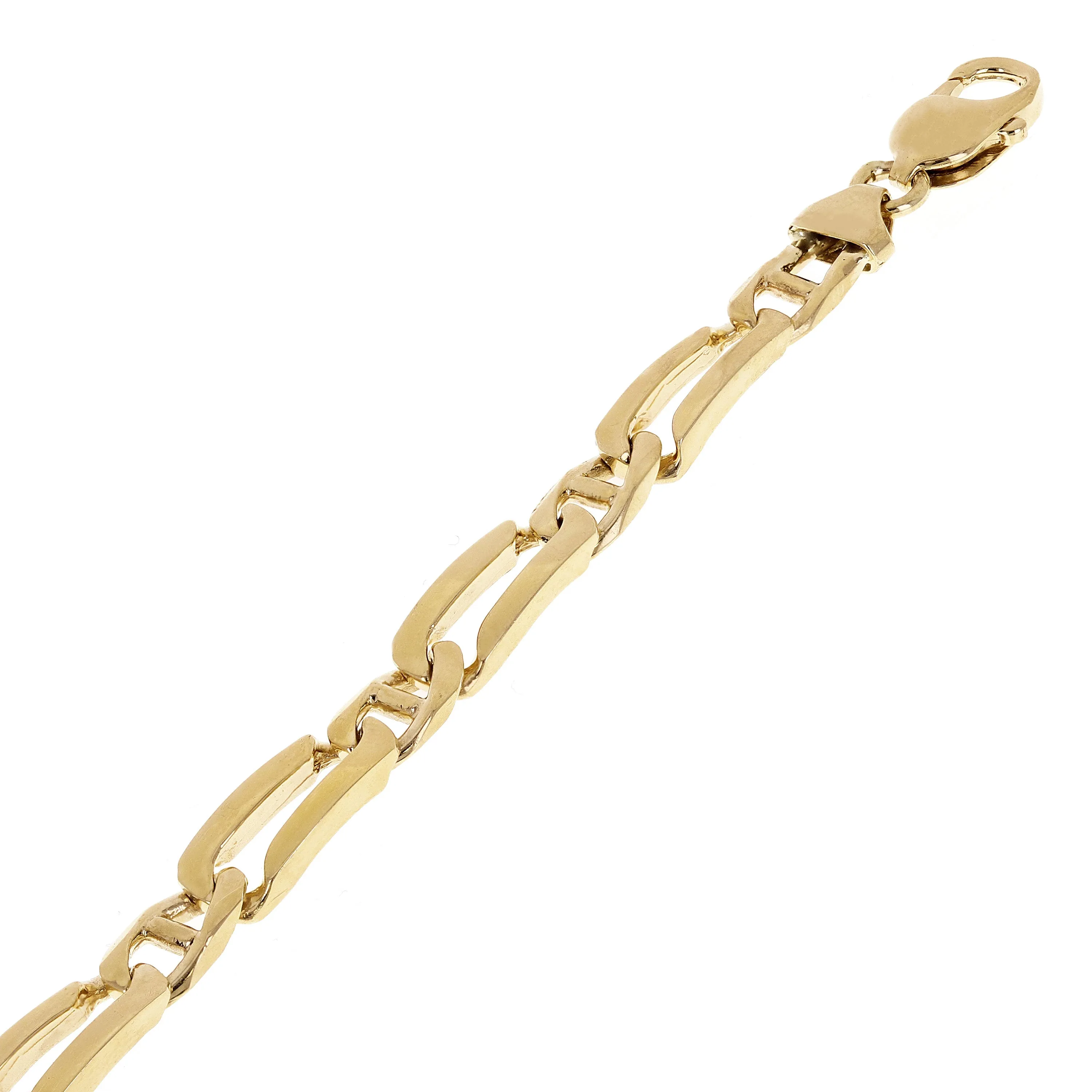 14k Yellow Gold Solid Rectangle & Mariner Link Chain Bracelet 7" - 9" 7mm