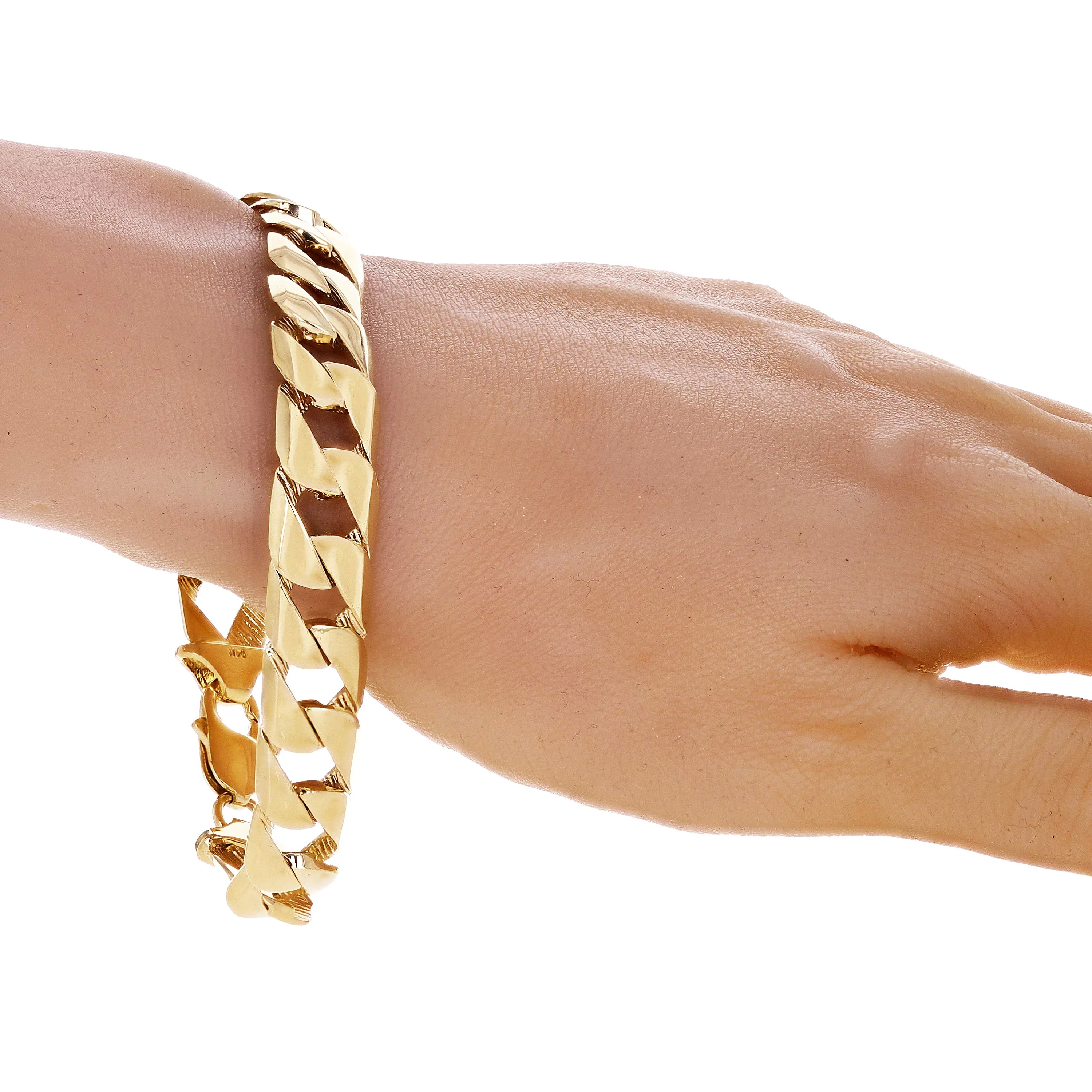 14K Yellow Gold Square Curb Cuban Link Chain Bracelet 7" - 9.5" 12.7 mm