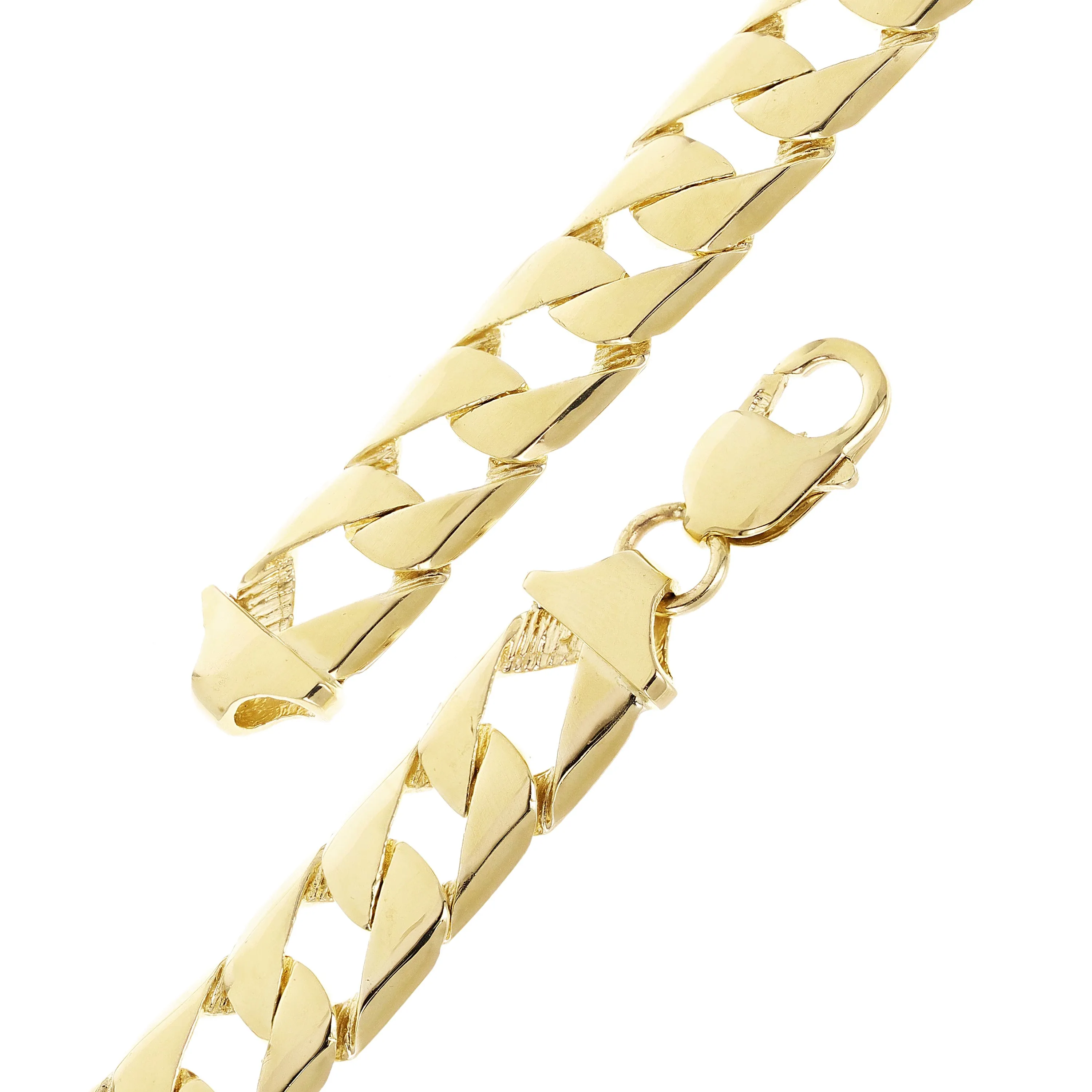 14K Yellow Gold Square Curb Cuban Link Chain Bracelet 7" - 9.5" 12.7 mm