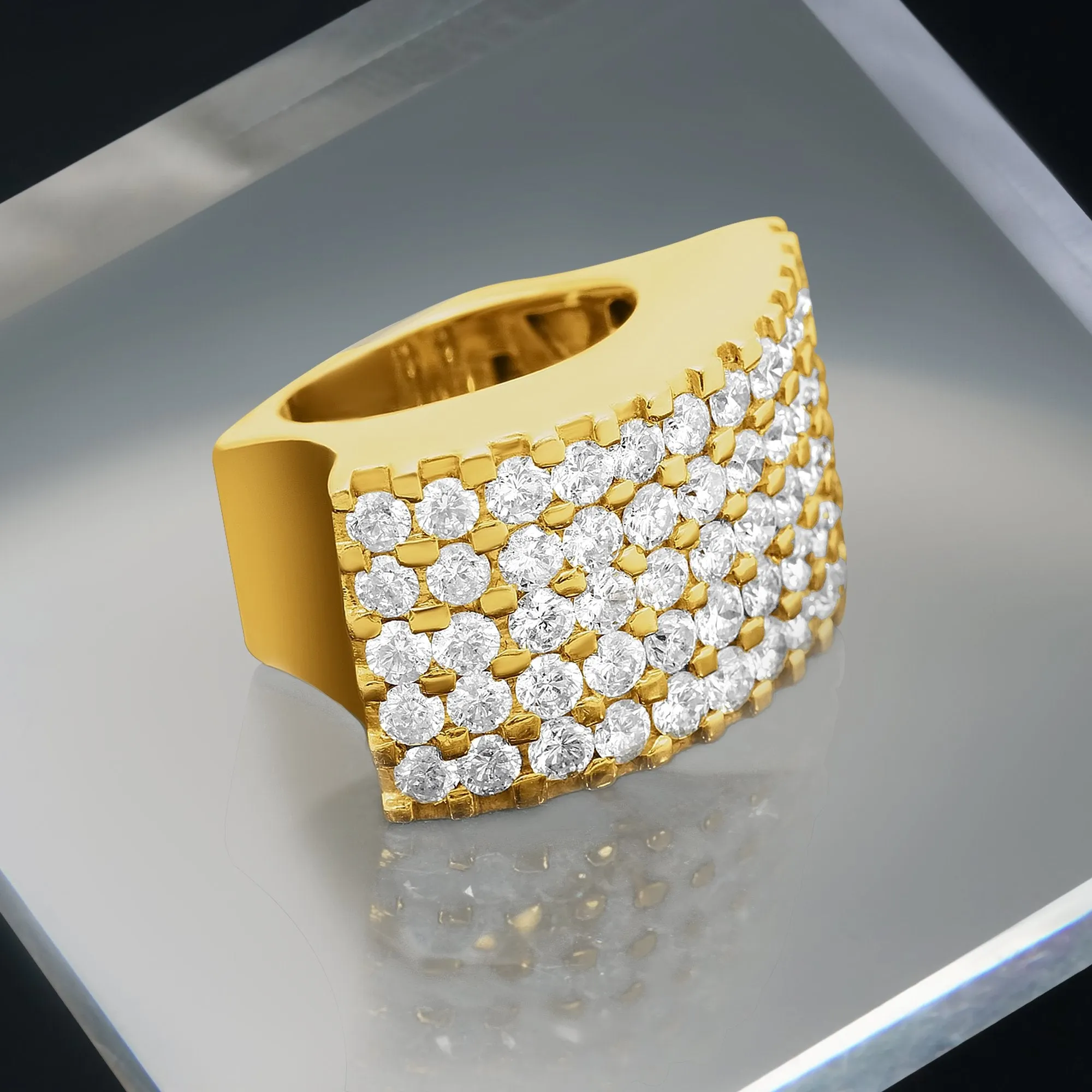 14k Yellow Gold Wide Diamond Ring 7 Ctw