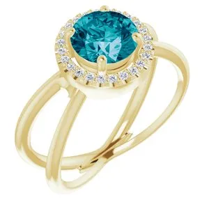14K Yellow London Blue Topaz & 1/10 CTW Diamond Halo-Style Ring