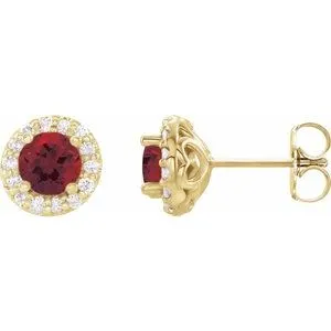14K Yellow Mozambique Garnet & 1/4 CTW Diamond Earrings