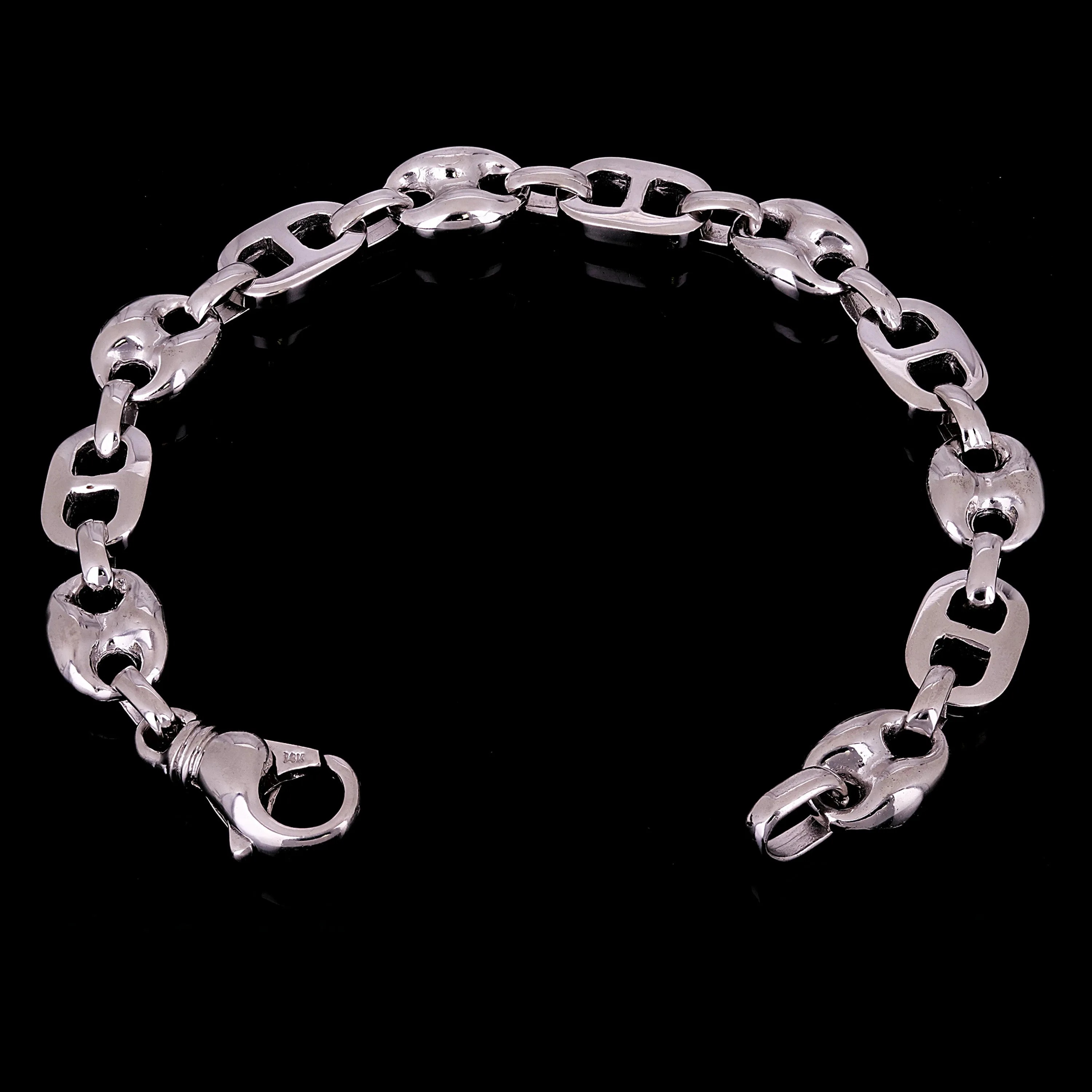 14k Yellow or White Gold Solid Gucci Puffy Mariner Link Chain Bracelet 10.7mm Various Lengths
