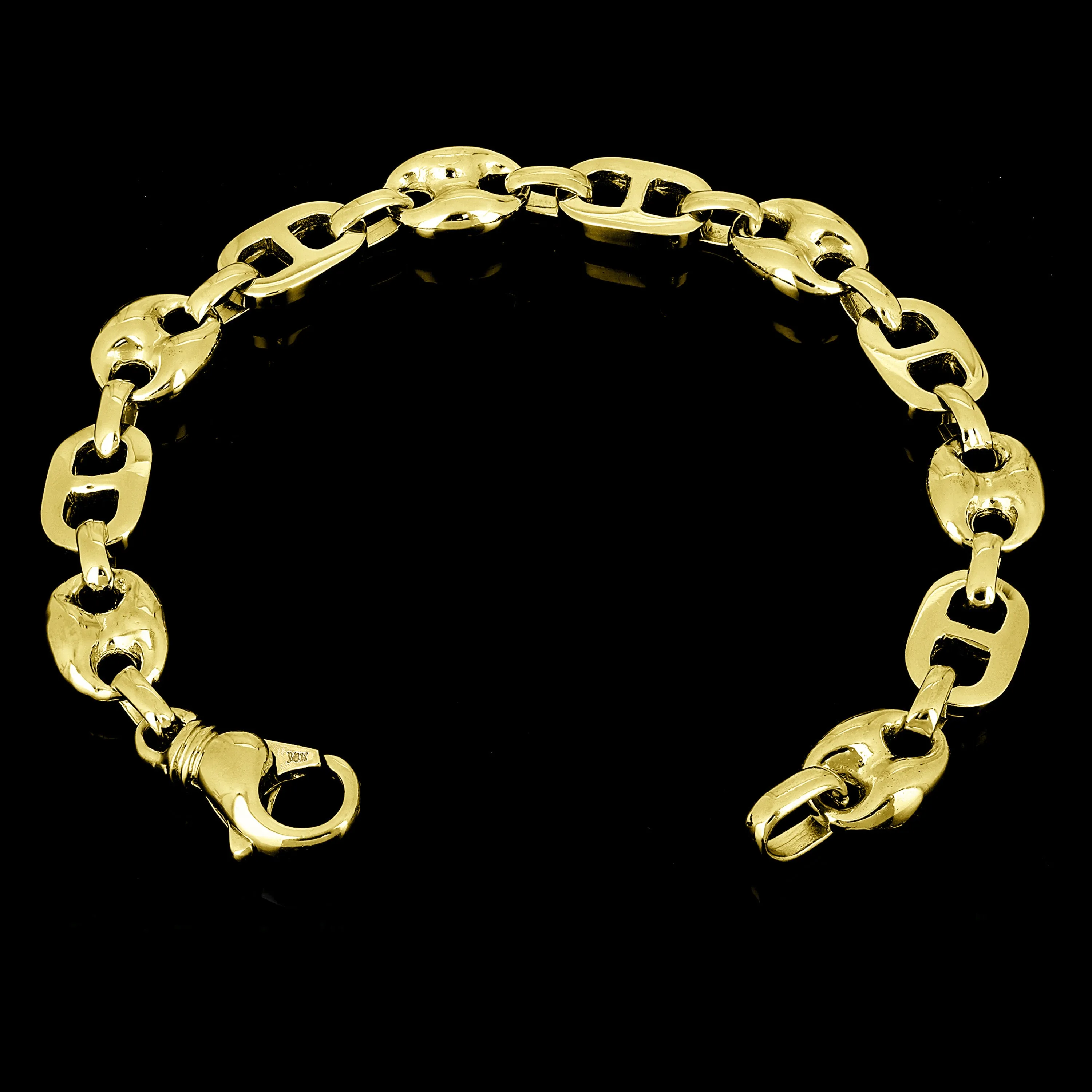 14k Yellow or White Gold Solid Gucci Puffy Mariner Link Chain Bracelet 10.7mm Various Lengths