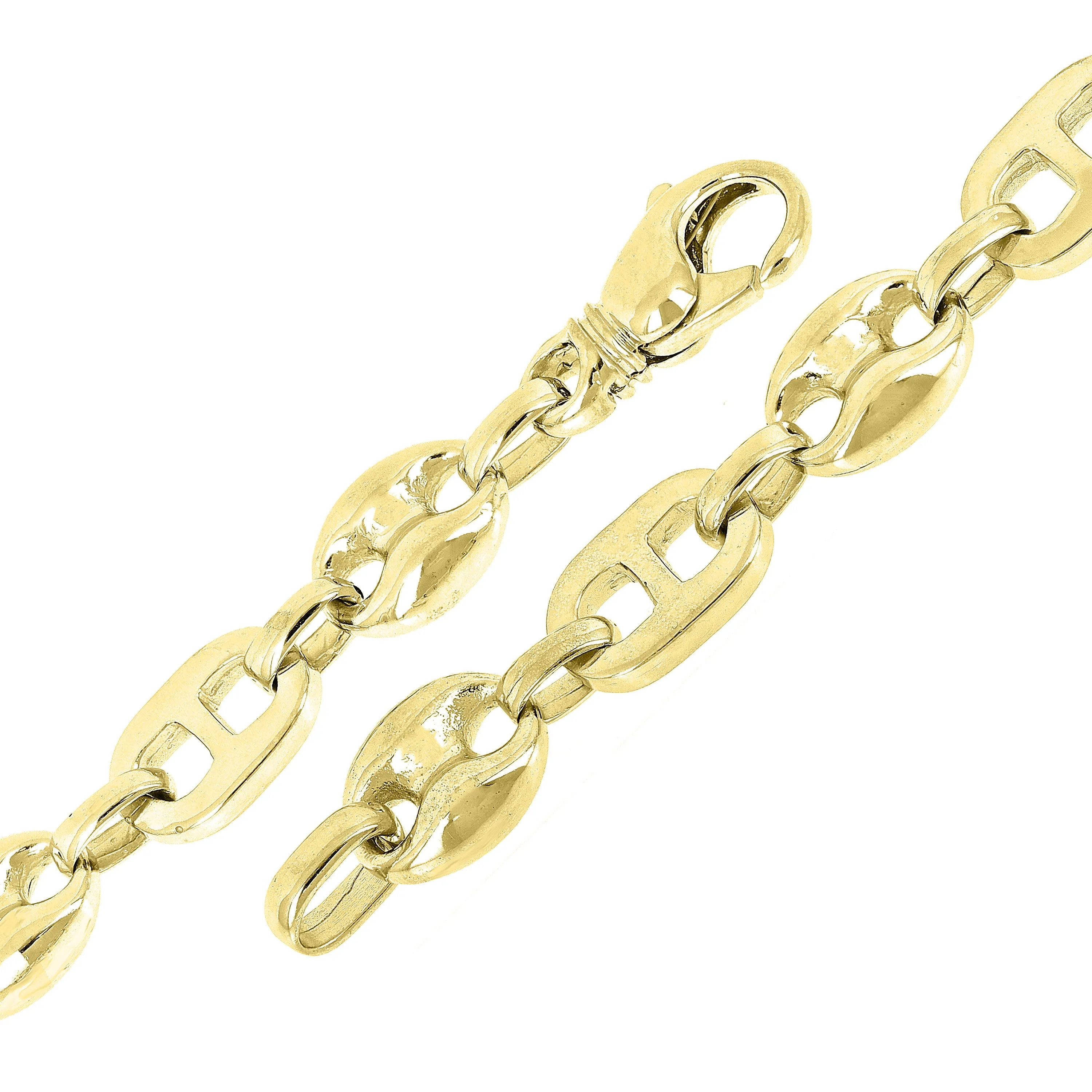 14k Yellow or White Gold Solid Gucci Puffy Mariner Link Chain Bracelet 10.7mm Various Lengths