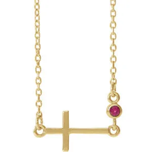 14K Yellow Ruby Sideways Accented Cross 16-18" Necklace