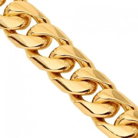 14K Yellow Solid Gold Mens Cuban Bracelet 14 mm