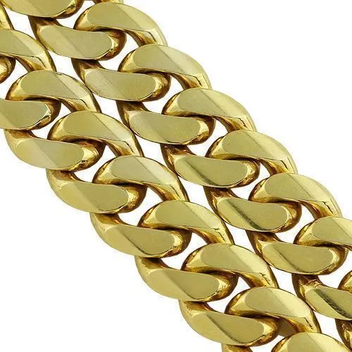 14K Yellow Solid Gold Mens Double Cuban Link Bracelet 23 mm