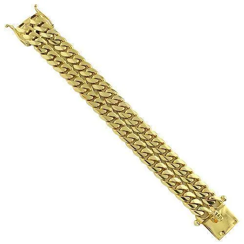 14K Yellow Solid Gold Mens Double Cuban Link Bracelet 23 mm