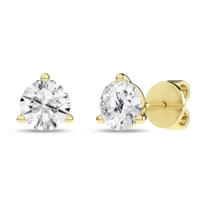 14K Yellow Three Prong Martini Set Lab Grown Diamond Stud Earrings