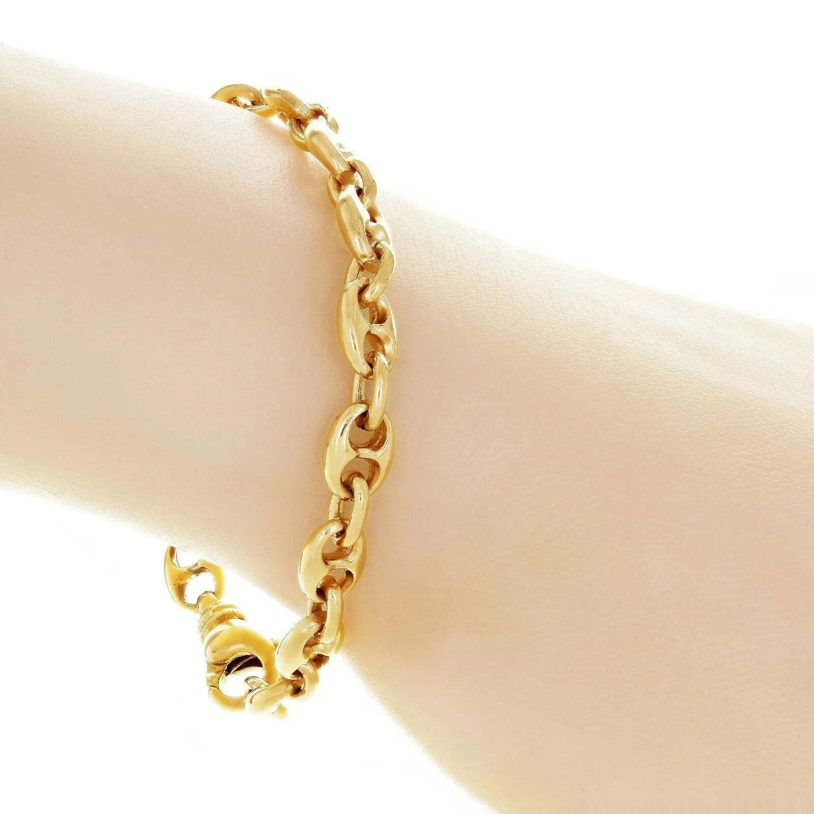 14k Yellow White or Rose Gold Handmade Fashion Link Bracelet 7.5mm