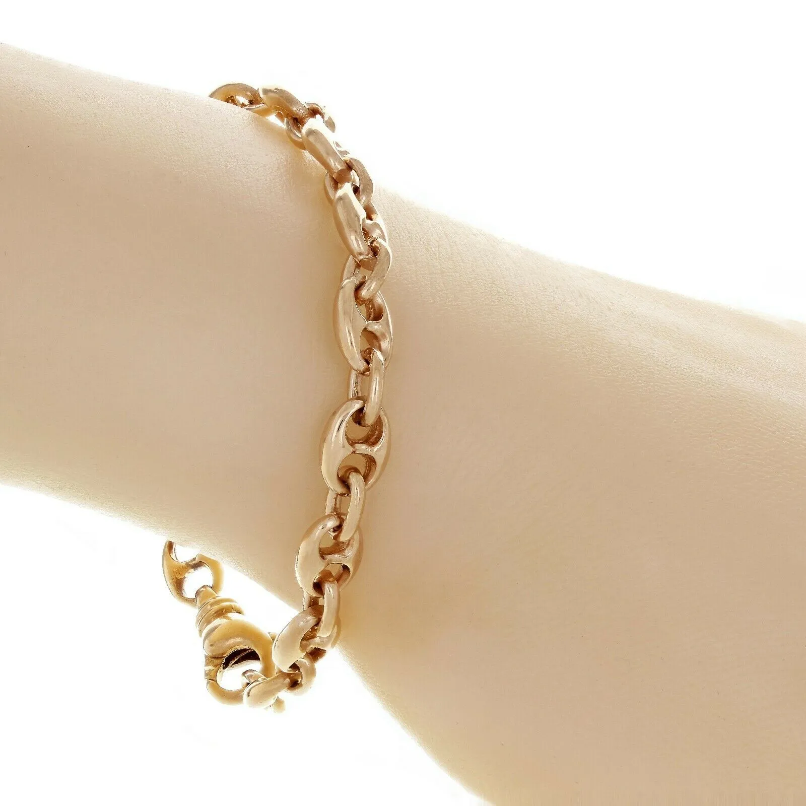 14k Yellow White or Rose Gold Handmade Fashion Link Bracelet 7.5mm