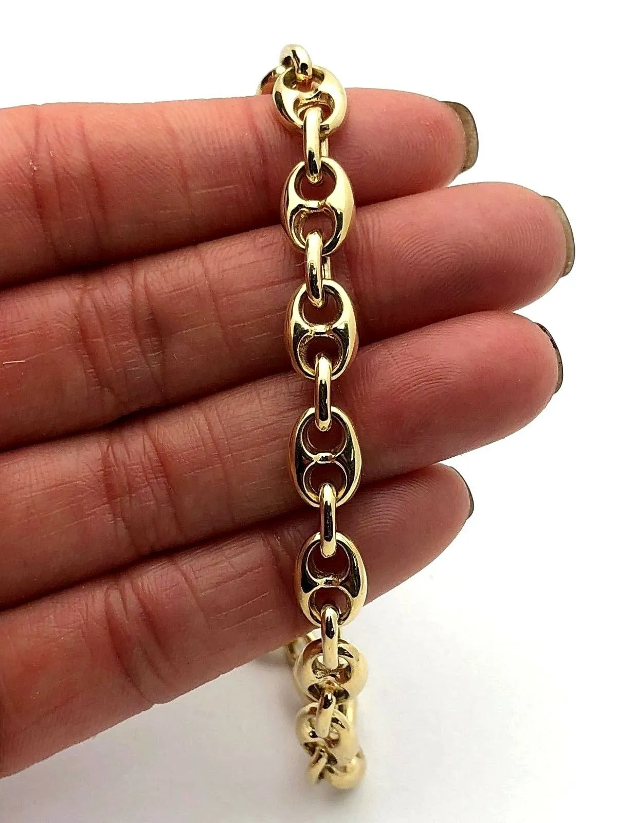 14k Yellow White or Rose Gold Handmade Fashion Link Bracelet 7.5mm