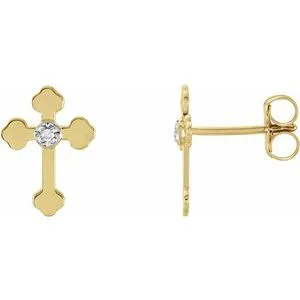 14K Yellow/White .01 CTW Diamond Cross Earrings
