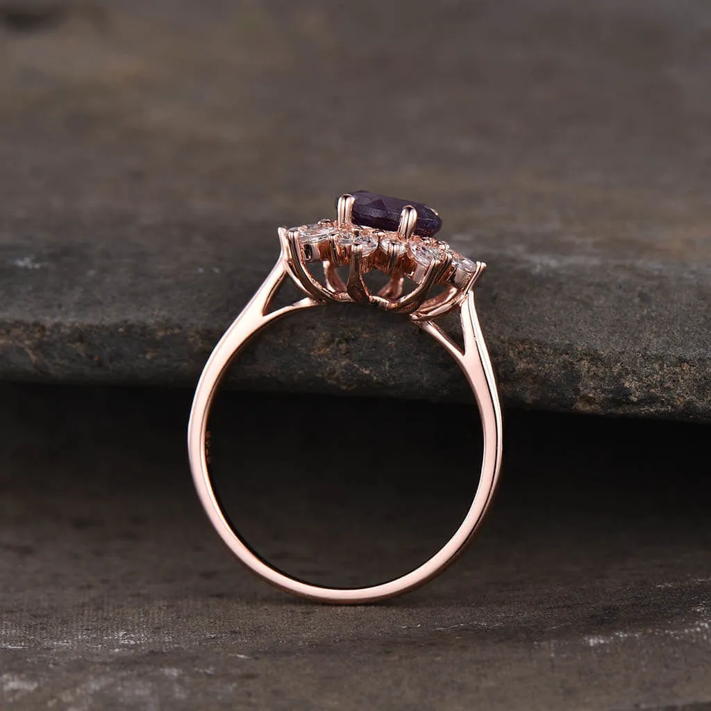 14K/18K Floral Color Changed  Alexandrite Moissanite/Diamonds Engagement Ring Unique
