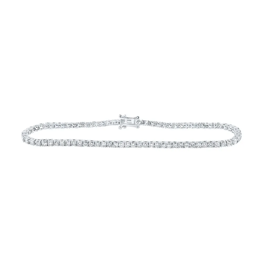 14kt White Gold Womens Round Diamond Single Row Tennis Bracelet 3-3/8 Cttw
