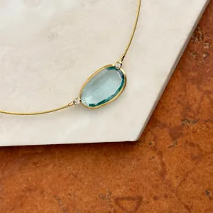14KT Yellow Gold Bezel Blue Topaz   Diamond Collar Necklace