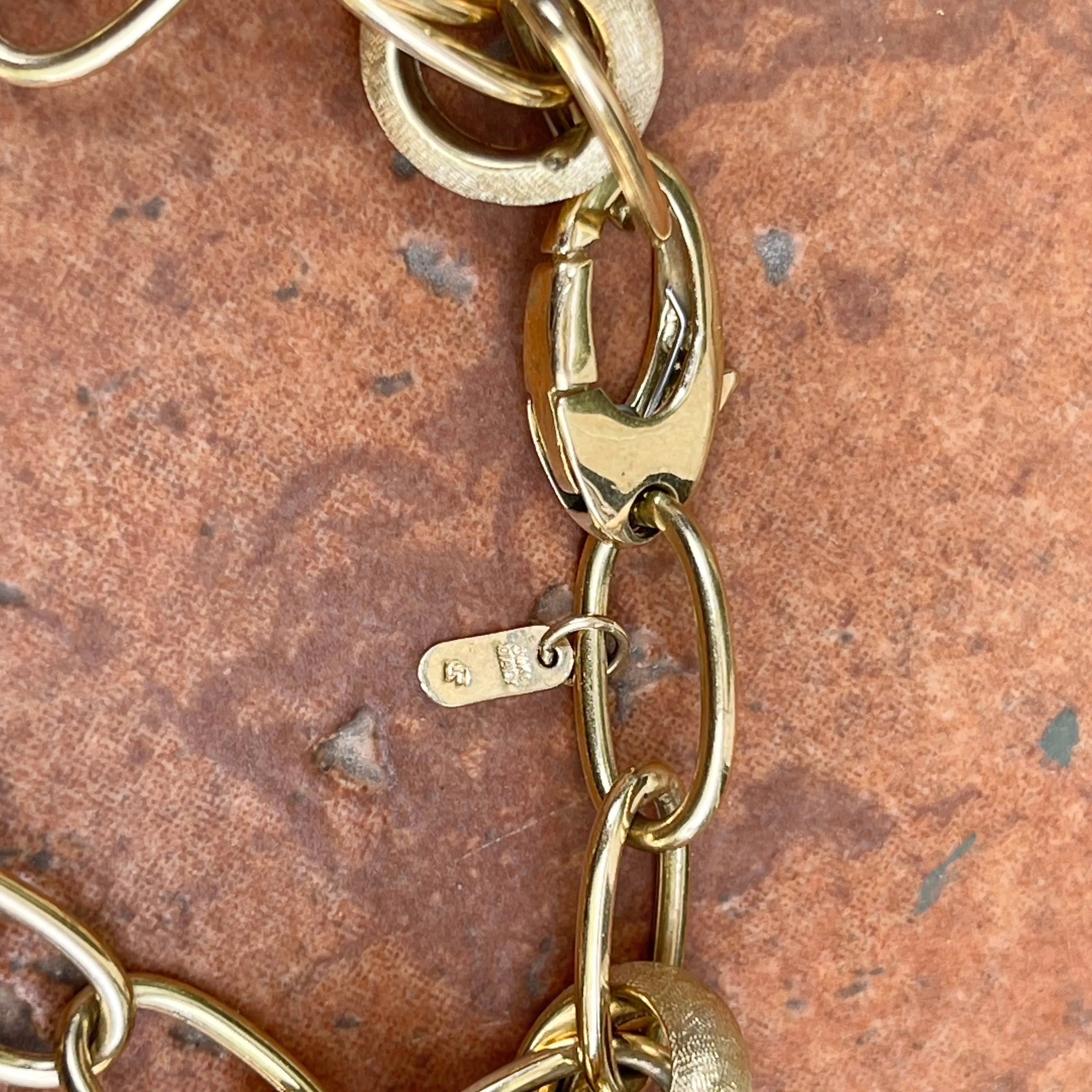 14KT Yellow Gold Matte   Polished Oval Link Chain Bracelet