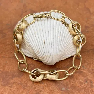 14KT Yellow Gold Matte   Polished Oval Link Chain Bracelet