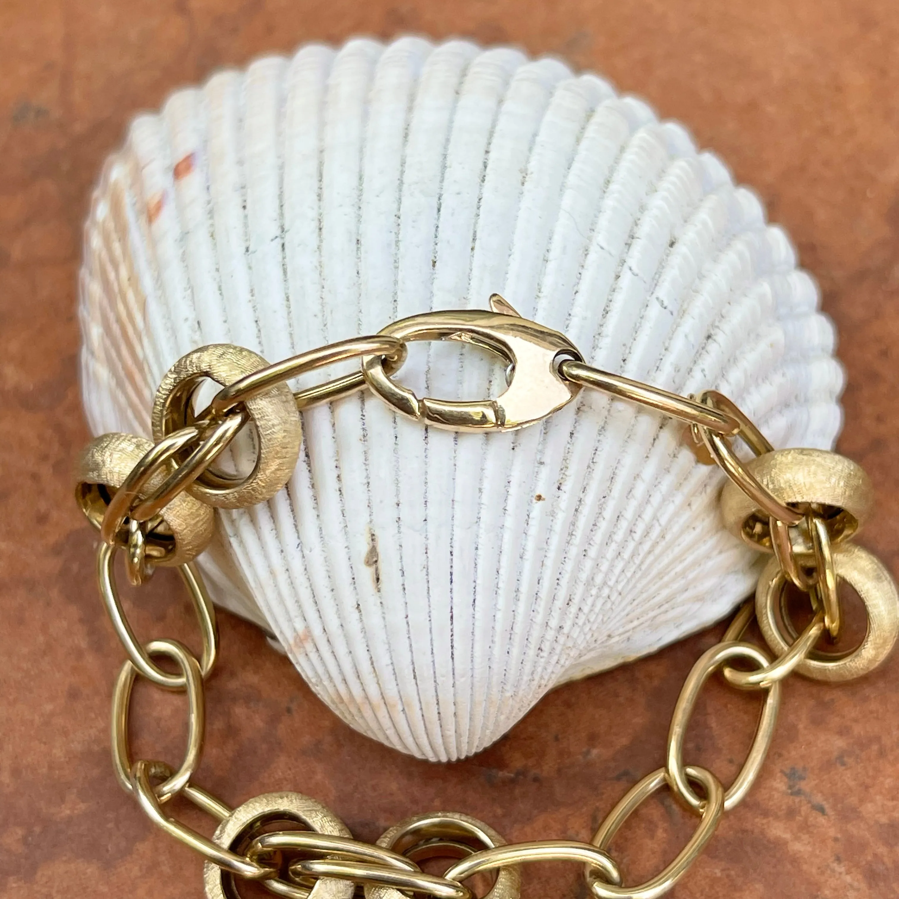 14KT Yellow Gold Matte   Polished Oval Link Chain Bracelet