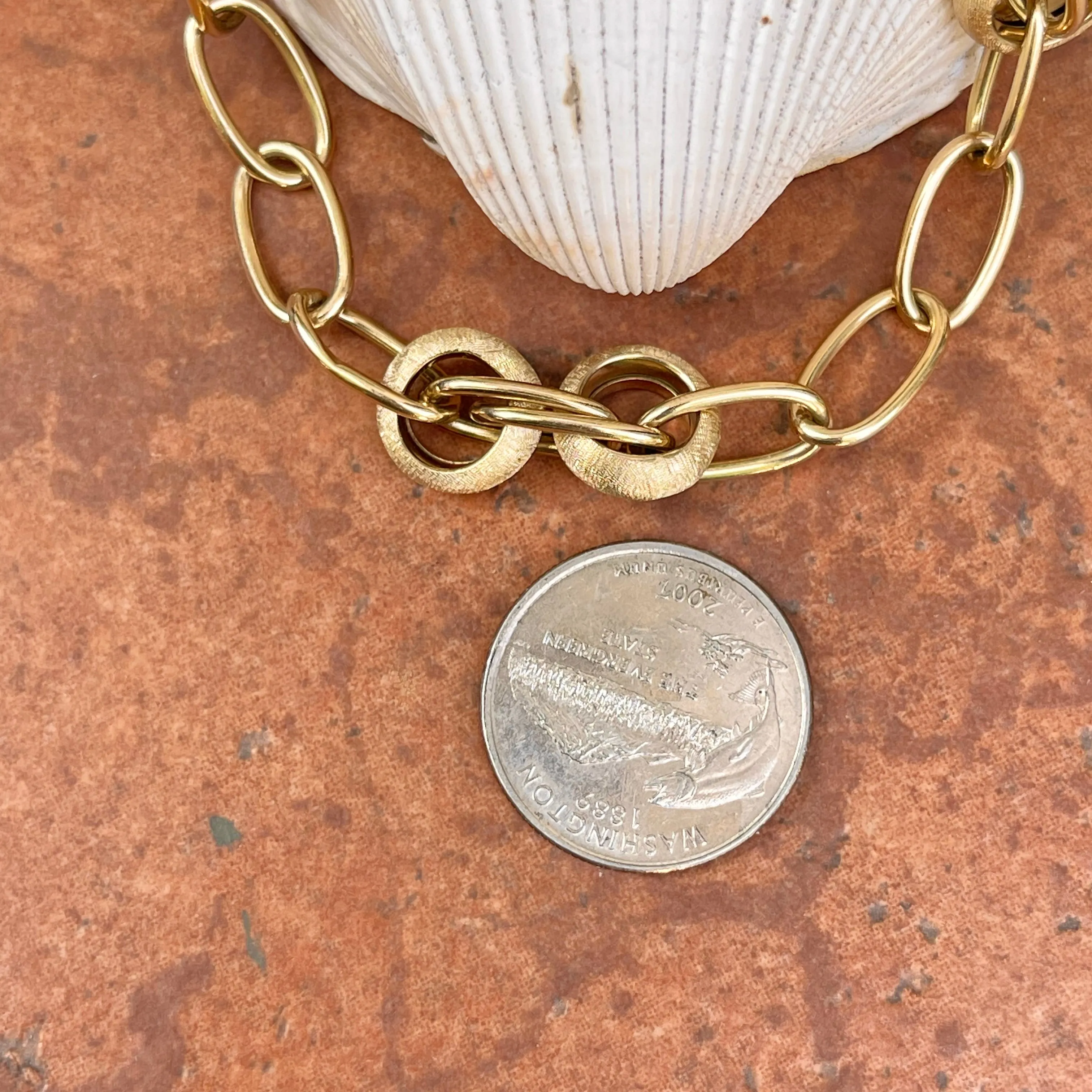14KT Yellow Gold Matte   Polished Oval Link Chain Bracelet