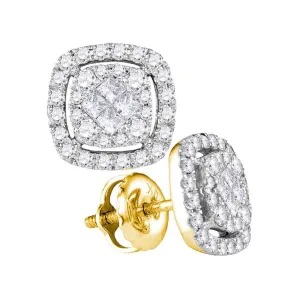 14kt Yellow Gold Womens Princess Diamond Soleil Square Cluster Earrings 1/2 Cttw