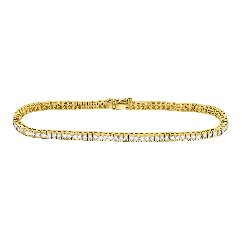 14kt Yellow Gold Womens Round Diamond Classic Tennis Bracelet 2 Cttw
