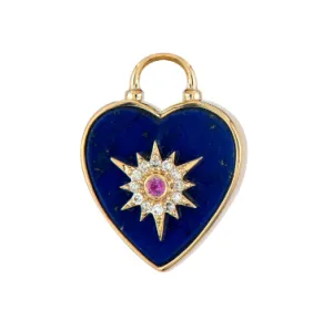 14KY Trust Your Heart Tablet Lapis Charm Pendant