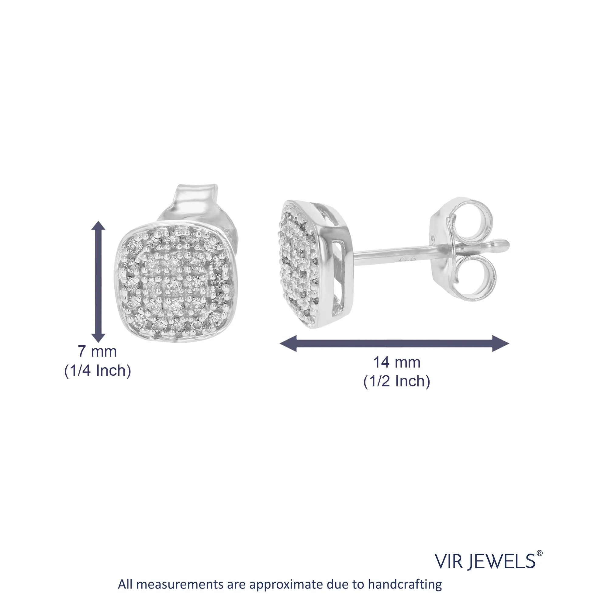 1/5 cttw Lab Grown Diamond Cushion Stud Earrings Sterling Silver