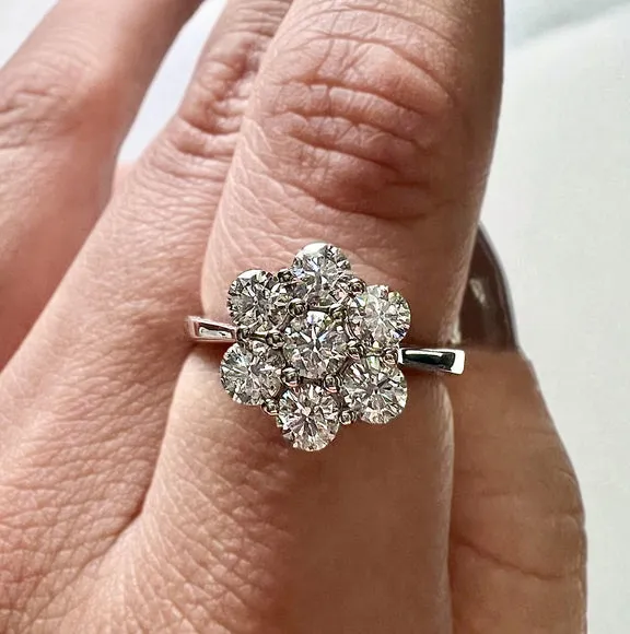 1.50 Carat Natural Diamond Flower Ring G SI 14K White Gold