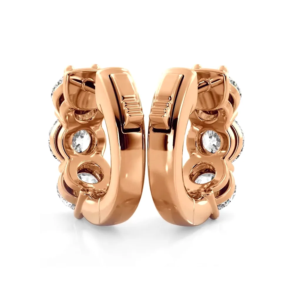 1.50 ctw. Three Stone Diamond Hoop Earrings Huggie Style
