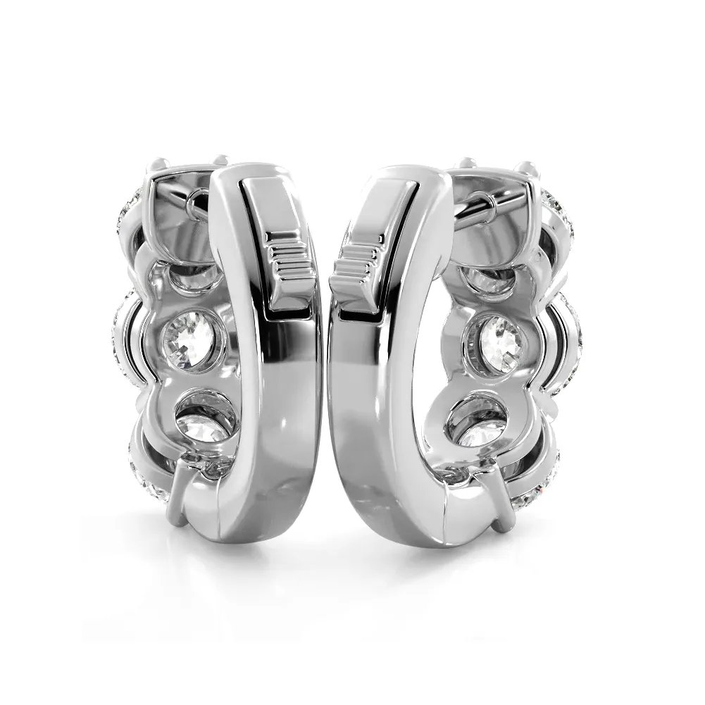 1.50 ctw. Three Stone Diamond Hoop Earrings Huggie Style