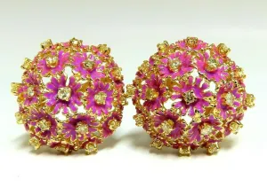 1.52ct Natural Fancy Yellow Diamonds Floral Dome Cluster Clip Earrings 14 Karat