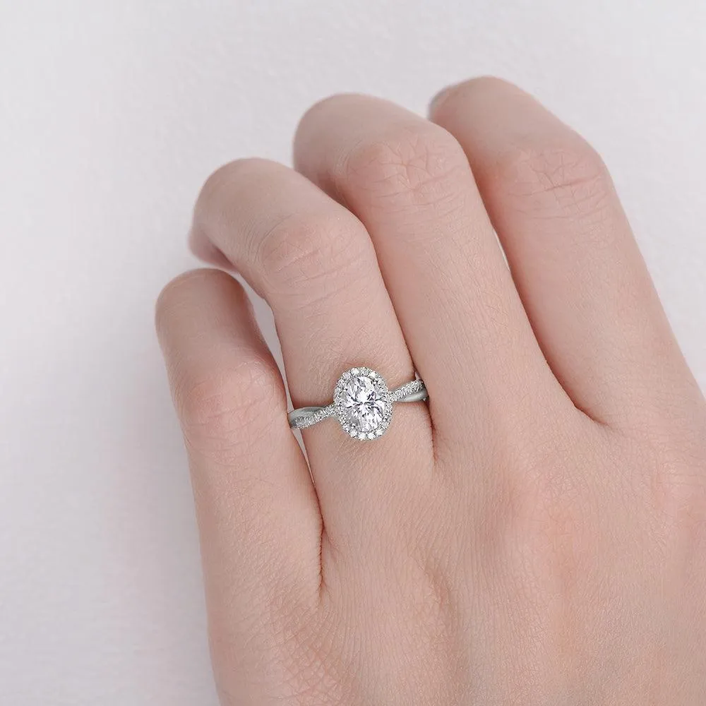 1.5ct Oval Moissanite Twist Vintage Halo Ring