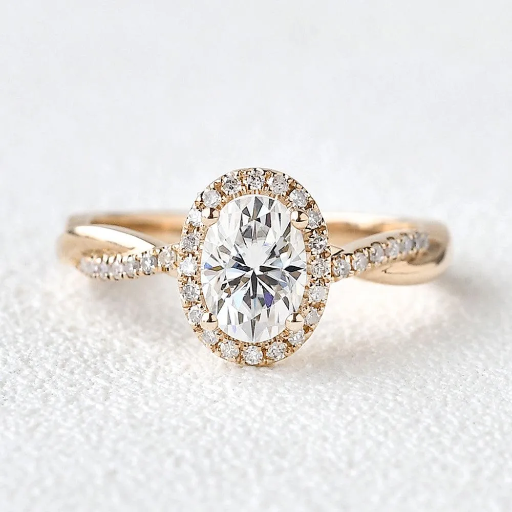 1.5ct Oval Moissanite Twist Vintage Halo Ring