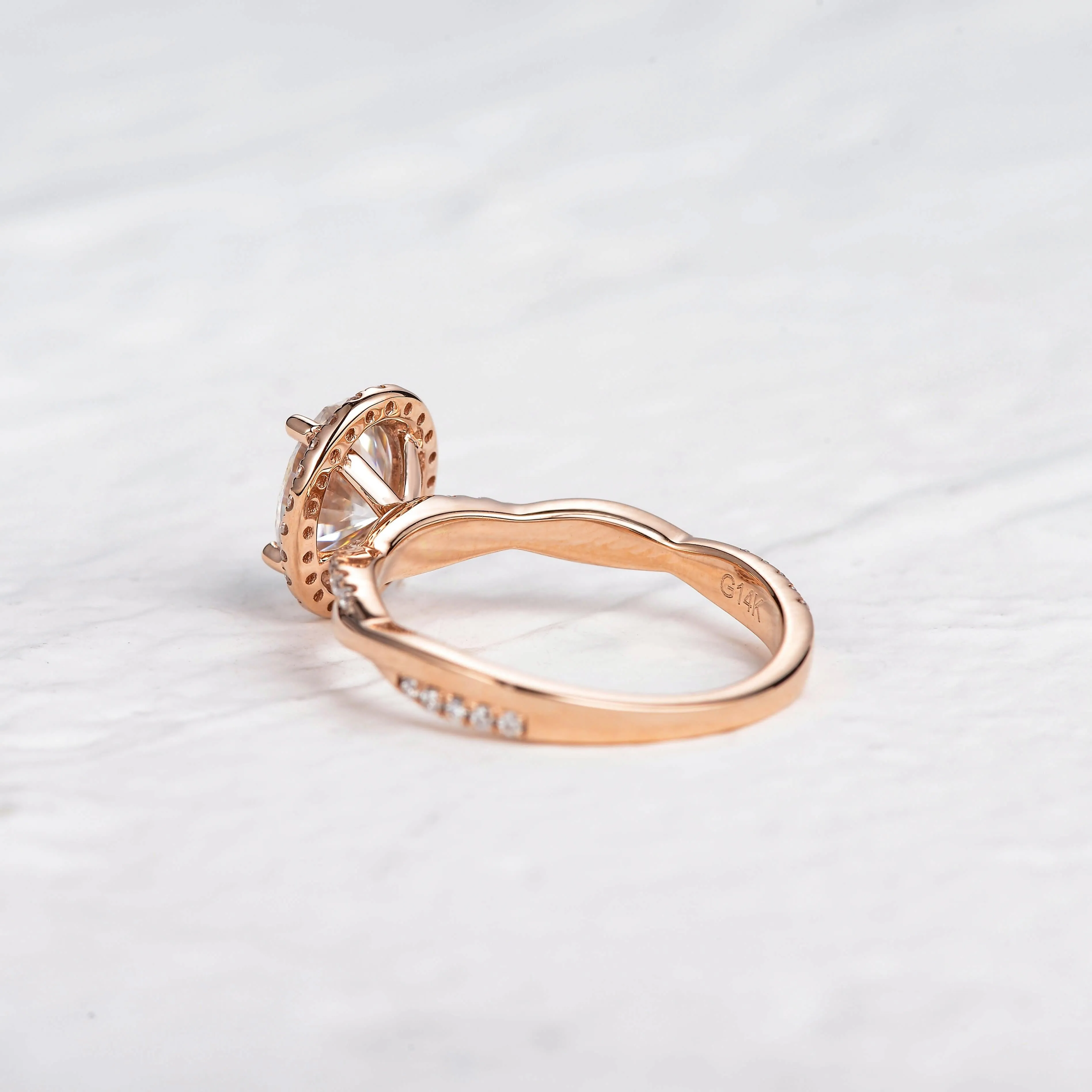 1.5ct Oval Moissanite Twist Vintage Halo Ring