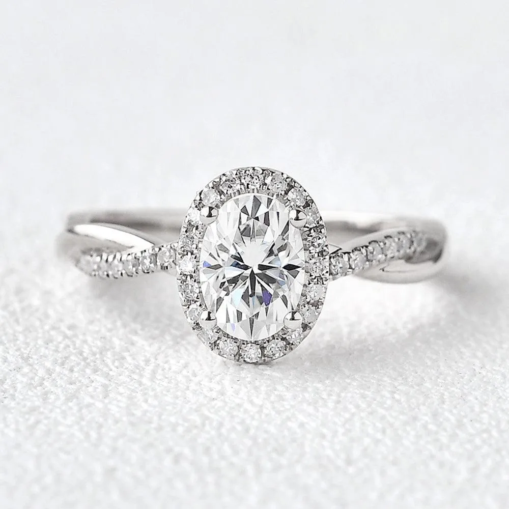 1.5ct Oval Moissanite Twist Vintage Halo Ring