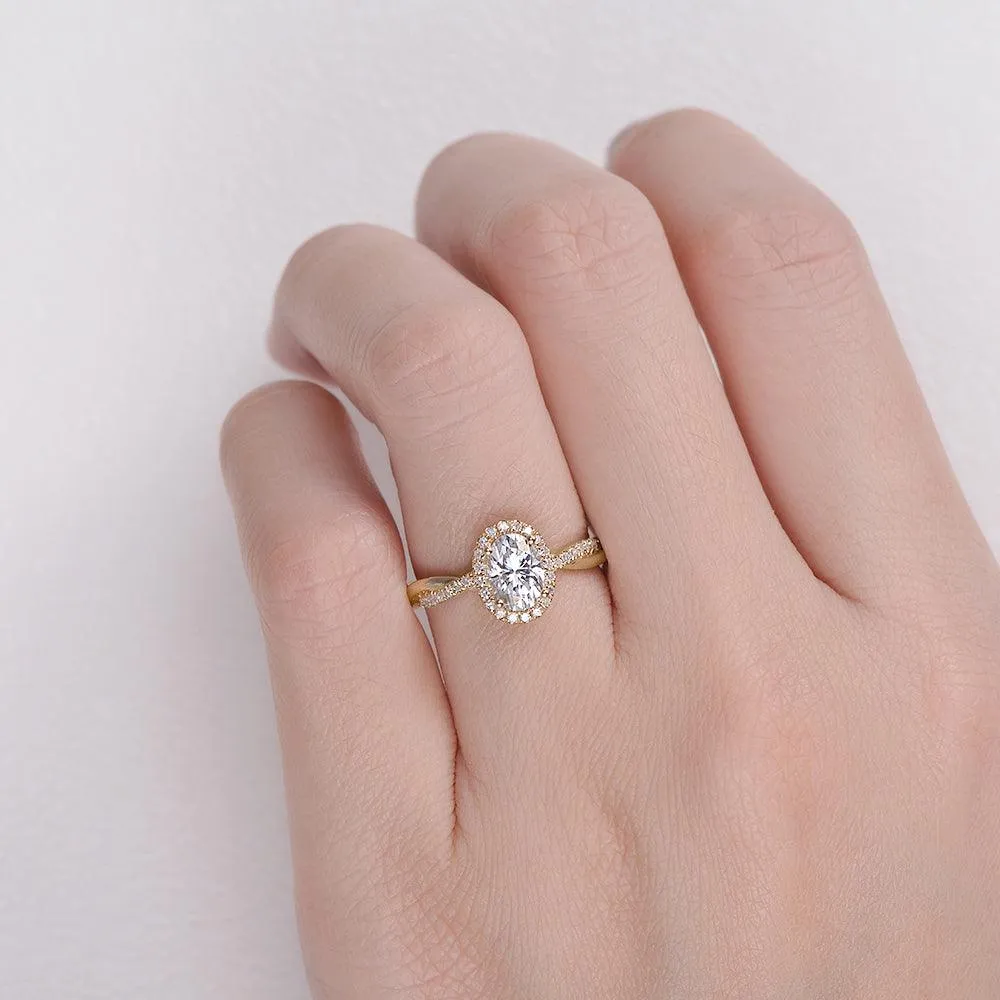 1.5ct Oval Moissanite Twist Vintage Halo Ring