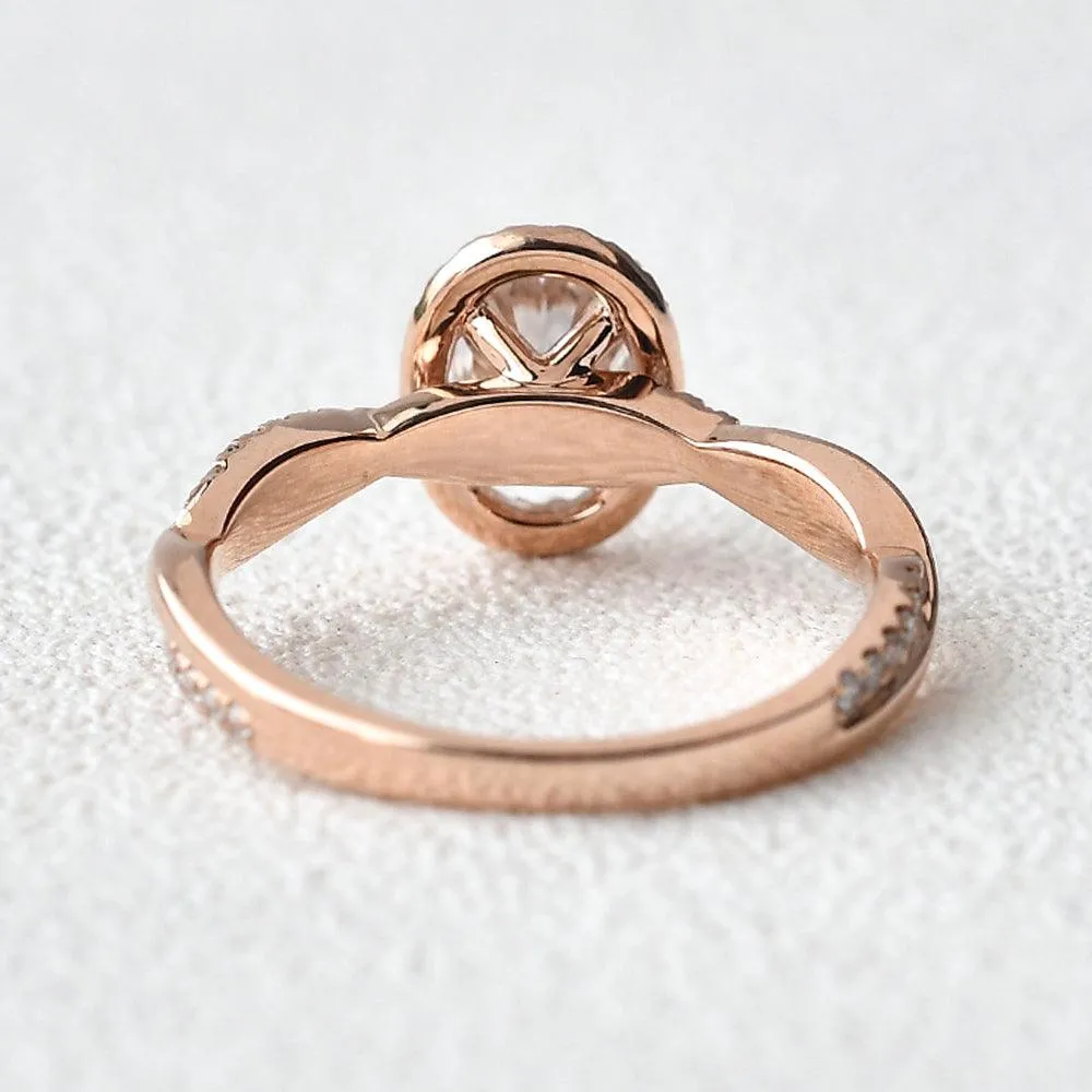 1.5ct Oval Moissanite Twist Vintage Halo Ring