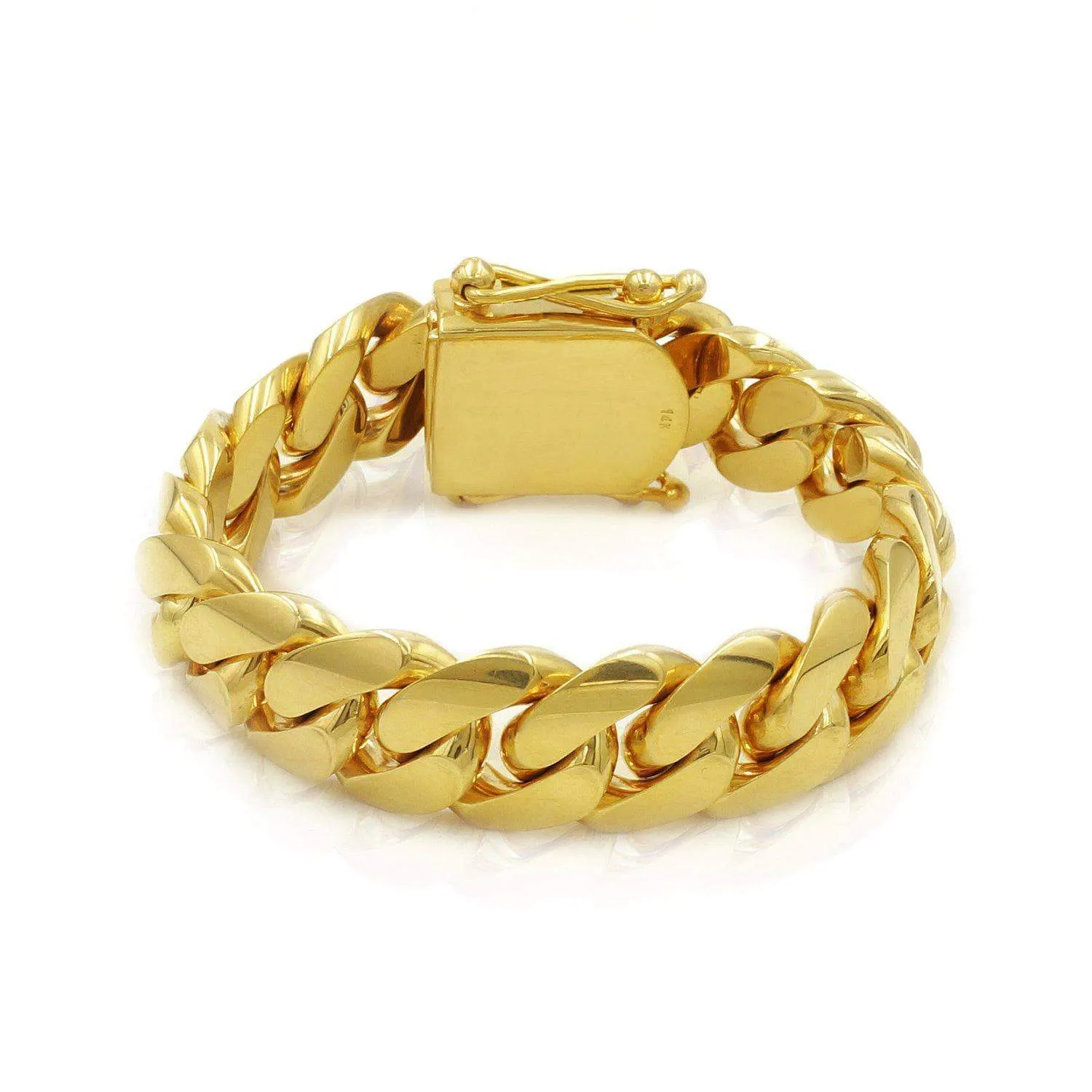 15mm Solid Cuban Link Bracelet in 18K Yellow Gold