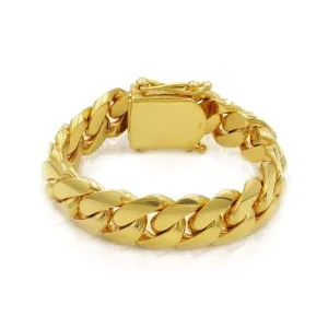 15mm Solid Cuban Link Bracelet in 18K Yellow Gold