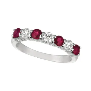1.65 Carat Natural Diamond & Ruby 7 Stone Ring Band 14K White Gold